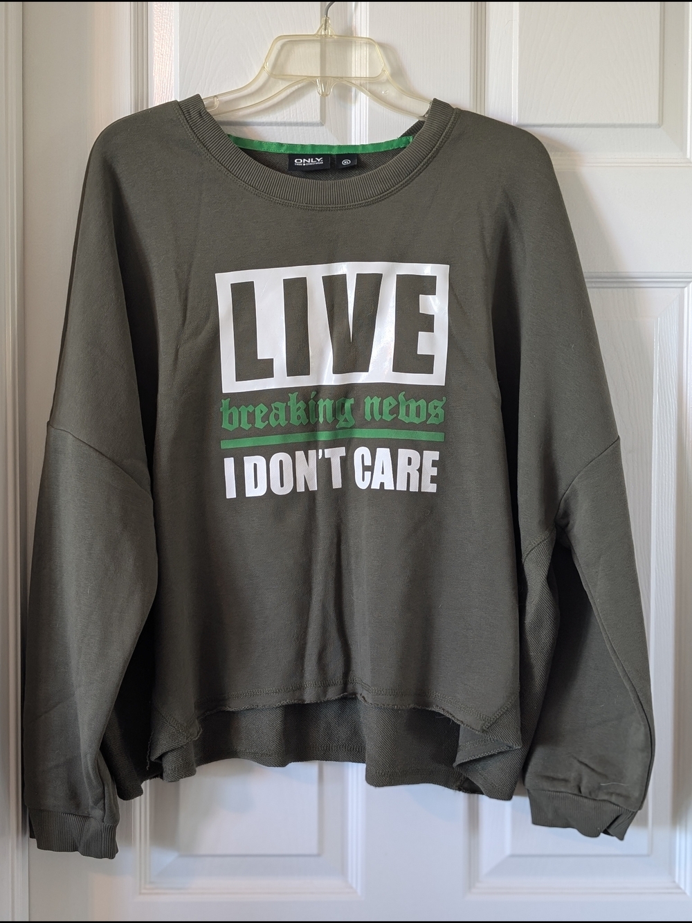 Only Olive Green Crewneck Sweatshirt with White & Green Graphic